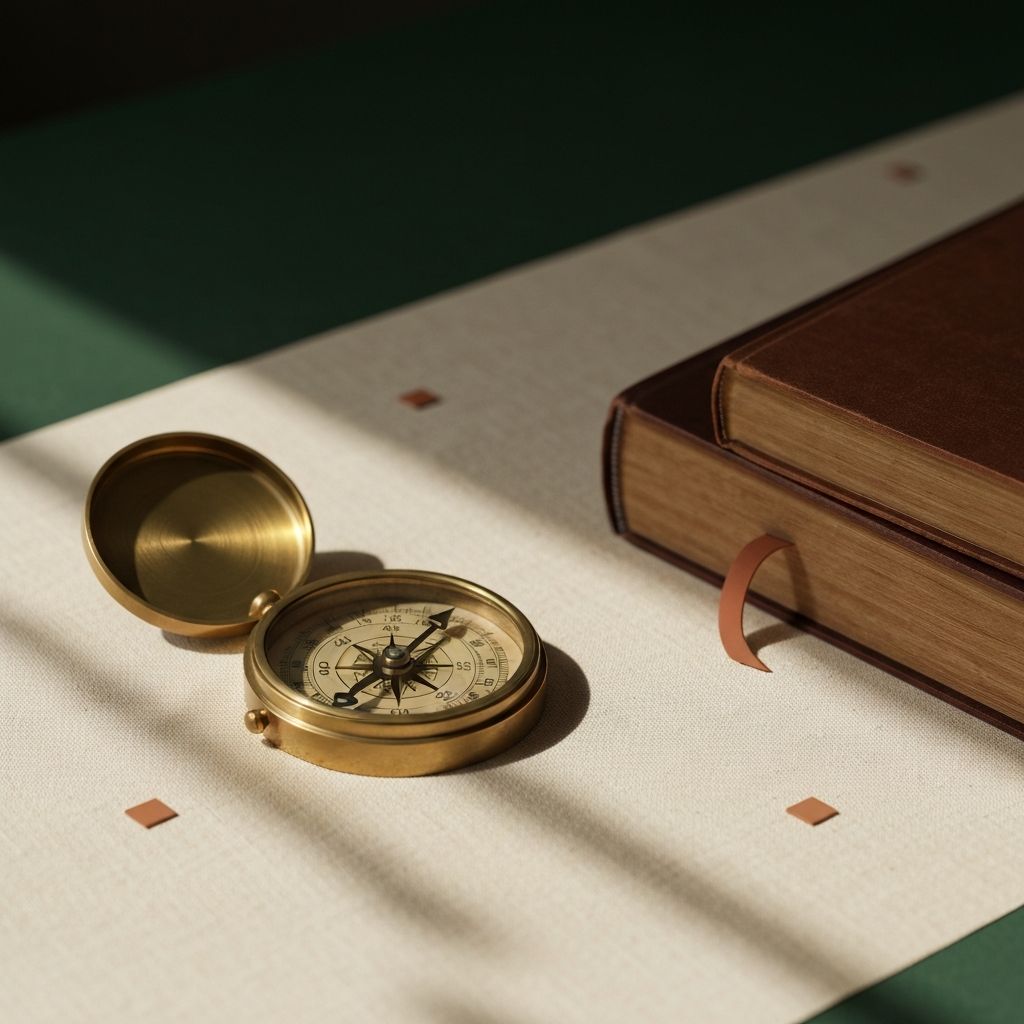 旧铜罗盘与书本的编辑风格静物图